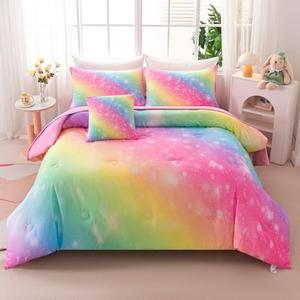 Dozrmey 6Pcs Twin Size Comforter Set for Girls Kids, Gradient Rainbow Glitter Girls Bedding Set with Sheets, Soft & Breathable Kids Bed for Gift Bedroom Decor
