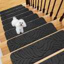 Stair Treads Non Slip for Wooden Steps, 8" X 30" (15-Pack) Stair Runner Carpet Treads Indoor with Reusable Adhesive, Stairslide Carpets Rugs Safety Mats for Elders, Kids & Dogs, Black Leaf