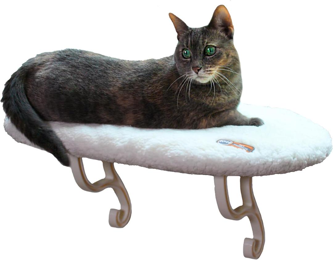 K&H Pet Products Kitty Sill Cat Window Perch for Large Cats, Orthopedic Window Hammock Bed Holds 40LBS, Washable Cover, Kitty Windowsill Bed Seat for Indoors - Cream Fleece, Unheated, 14 X 24in