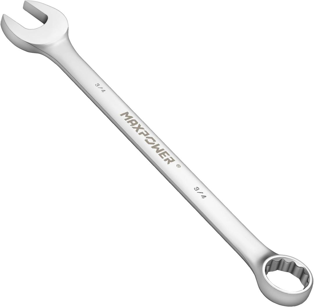 MAXPOWER 3/4" Combination Wrench, Durable Cr-V Steel, Precision 12-Point Box End, Off-Corner Design, 15 Offset - SAE