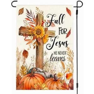 Pack Of 2 ARGOOFG Fall Garden Flag 12x18 Inch Double Sided Outside, Cross Pumpkins Flowers Autumn Harvest Thanksgiving Seasonal Holiday Yard Outdoor Christian Decoration