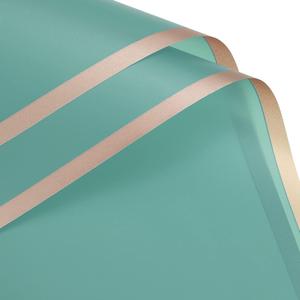 MECCANIXITY 10 Pcs Gold Edge Flower Wrapping Paper Turquoise 22.8x22.8 Inch Waterproof for Florist Bouquet Supplies, DIY Crafts, Gift/Gift Box Packaging