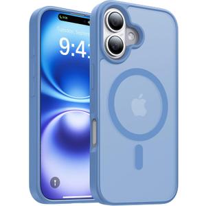 Magnetic for iPhone 16 Case, [Compatible with MagSafe][Military-Grade Drop Protection][Anti-Yellowing] Shockproof Protective Translucent Matte Cover for iPhone 16 Phone Case,Light Blue