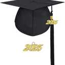 FtyFty Unisex Adult Matte Graduation Cap with Tassel Year Charm (One Size, Black), Pack of 2