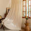 Sutuo Home Champagne Boho Farmhouse Curtains for Bedroom Living Room, Light Filtering Linen Shabby Chic Tassels Window Treatment Bohemian Drape for House Decor, Rod Pocket 1 Panel 52" W x 84" L