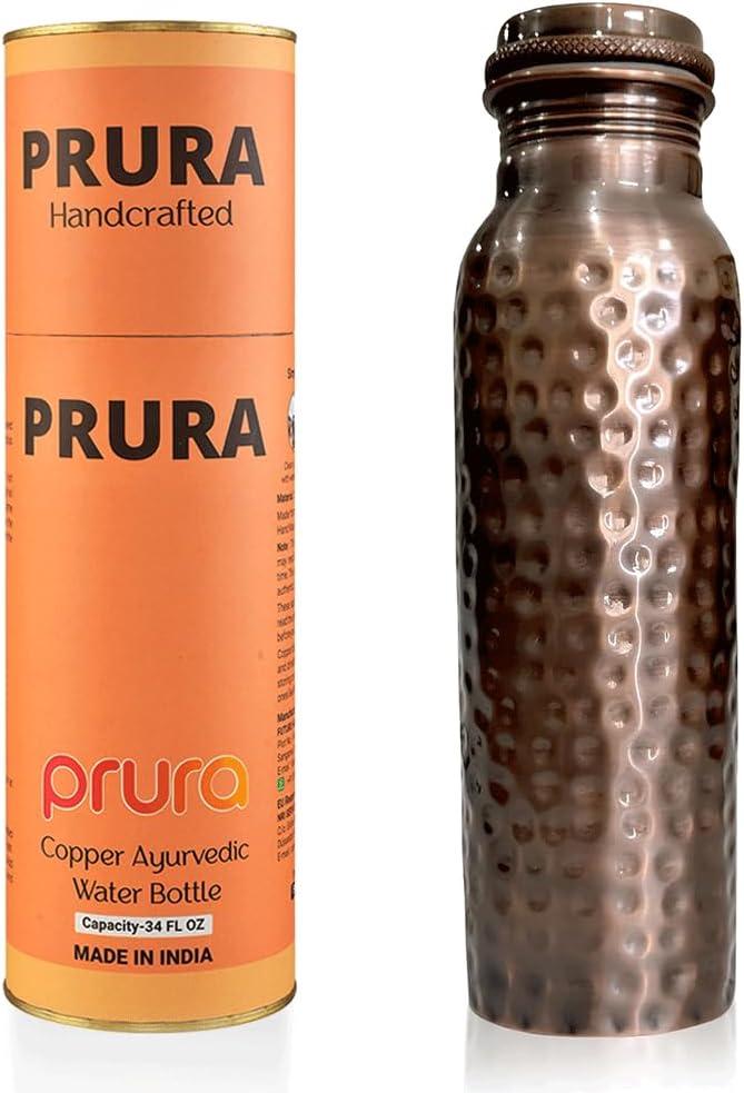 Feather Printed Copper Water Bottle Leak Proof Ayurvedic Drinkware Copper Vessel for Sports, Gym, Outdoors, Yoga, Kitchen (32.1 Ounces, Design 23)