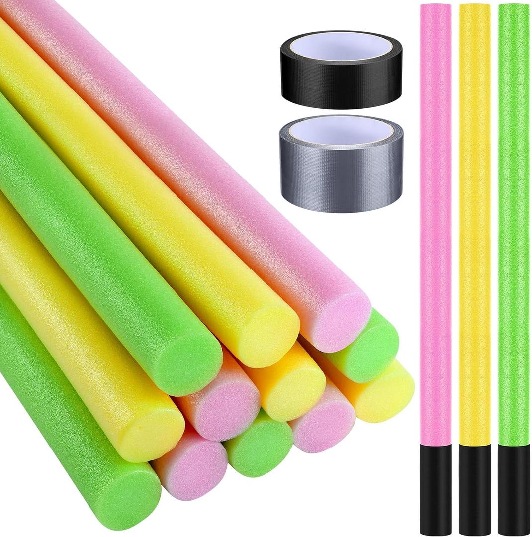 12 Pcs Pool Swim Noodles with Tapes Pool Noodle Song Desk Drumming 1.5 X 30 Inch DIY Foam Light Swords Toys Bright Jumbo Swimming for Pools(Green, Pink, Yellow)