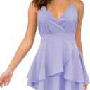 firfig Womens Deep V-Neck Cami Dress Crisscross Open Back Tie Waist Mini Dresses (Purple, L)