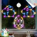 BHCLIGHT 3 Pack Easter Window Lights, Multicolor Bunny and Egg Lights, Battery Operated Easter Window Decorations Light up with Suction Cup and Timer Function for Indoor Window Glass Wall Party Decor