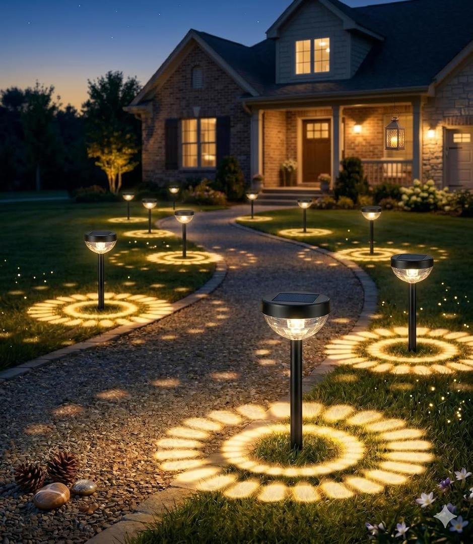 Ensenior Solar Pathway Lights Outdoor, 8-Pack Adjustable Height LED Lights Outdoor Waterproof IP65 for Garden Landscape, Auto On/Off Solar Powered Yard Lights for Walkway (Warm White)