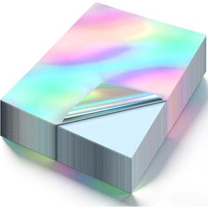 120 Sheet Holographic Sticker Paper, 8.5 x 11 Inch Printable Vinyl Sticker Paper for Laser Printer, Rainbow Holographic Overlay Printer Stickers, Waterproof Self Adhesive Laminating Sheet