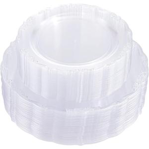 U-QE 100 Pieces Clear Plastic Plates - Clear Disposable Plates - Premium Hard Plastic Plates for Party, Holiday and Party Use Including 50 Dinner 10 '' & 50 Dessert Platos 7.5 ''