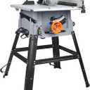 Prostormer 10 Inch Table Saw with Stand, 15A 5000RPM Portable Benchtop Saw, 45Bevel Cutting Tabletop Saw for Woodworking