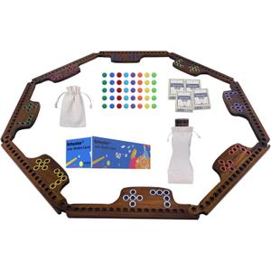 Marbles and Jokers Board Game Pegs and Jokers Real Solid Wood (Pine) Game Board Wooden for 2-8 Players 8 Game Boards 8 Colors 40 Marbles 4 Boxes Card(Vintage Flame), 14.17x4.7x0.6 Inches