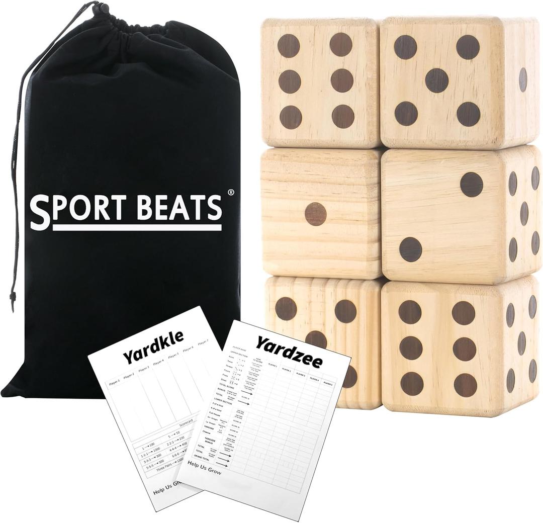 Giant Wooden Yard Dice Set - Outdoor Lawn Games for Adults and Family, 3.5 Inch Solid Pine Wood, Backyard Camping Tailgating Set with Scorecards and Carry Bag