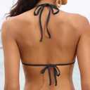 Tempt Me Women Triangle Bikini Top String Halter Bathing Suits Top Only No Bottom (Black, M)