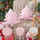 Lanpn Christmas Tree Pillows Set of 2, Christmas Decoration Wide Stripes Winter Throw Pillows Soft Cute 3D Shaped Xmas Tree Throw Cushion for Sofa Bedroom Xmas Decor (18x16 inch, Pink)