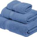 SUPERIOR Egyptian Cotton Pile 3 Piece Towel Set, Includes 1 Bath, 1 Hand, 1 Face Towel/Washcloth, Ultra Soft Luxury Towels, Thick Plush Essentials, Guest Bath, Spa, Hotel Bathroom, Denim Blue