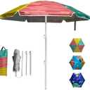 LOTTAFUN 5ft Beach Umbrella - Heavy Duty Wind Resistant UV 50+ Portable Sun Shade with Sand Anchor & Carry Bag, Outdoor Folding Umbrella for Beach,Pool,Patio,Garden (3 Color Block)
