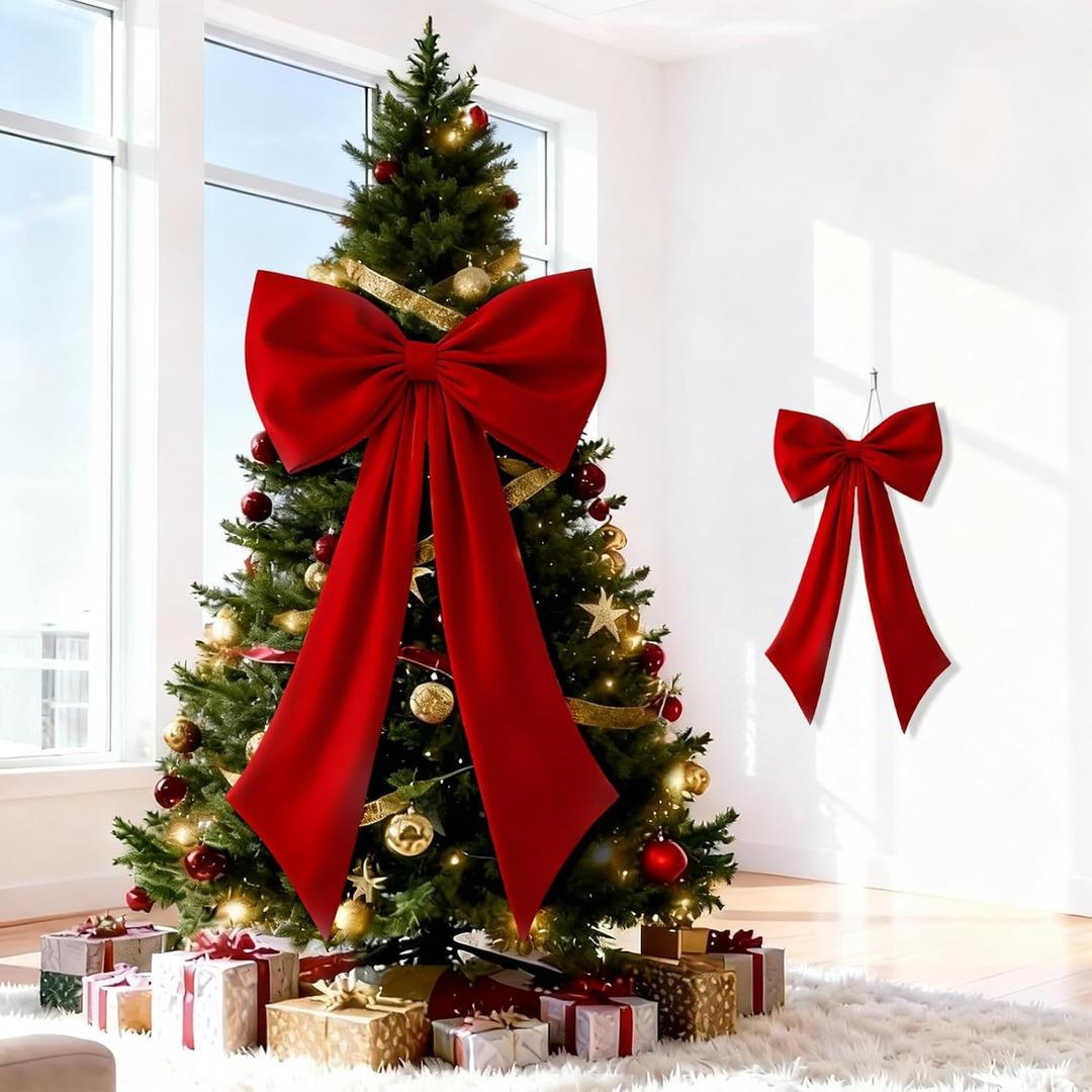 Red Bow Decor 2 Pack,Large & Small Red Coquette Room Backdrop Wall Decor for Christmas Decorations Bachelorette Bridal Shower Bow Valentines Xmas Decor (Red 24 x 36 & 10 x 16 Inch)