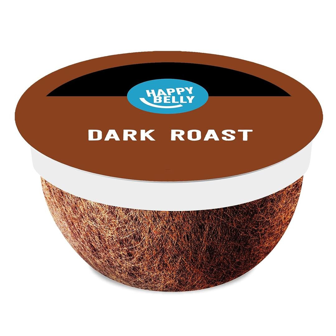 Amazon Brand - Happy Belly Dark Roast Compostable Coffee Pods, Compatible with K-Cup Brewer, 96 Count (EXP 04/12/27)
