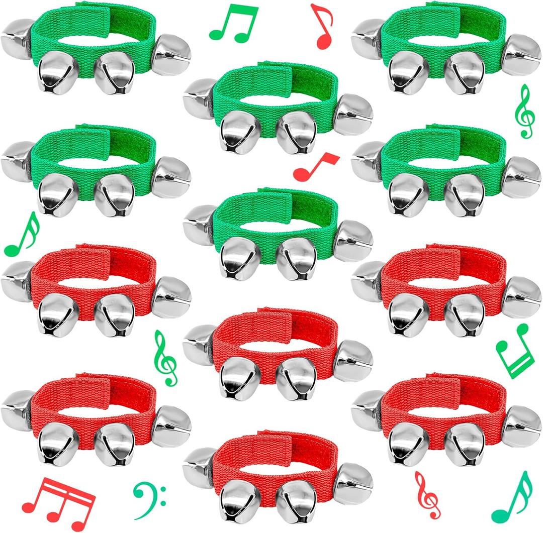 12 PCS Jingle Bells,Wrist Bells Musical Rhythm Toys,Ankle Hand Bells Percussion Instruments for Party Favors Christmas Goodie Bags Stuffers