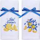 Set of 2 Lemon Hand Towels for Bathroom Kitchen Decor 100% Cotton Embroidered Blue Yellow Lemon Print Dish Bath Towels 14 x 30 in Summer Tea Fingertip Dishcloth for Gifts Party Favors Supplies