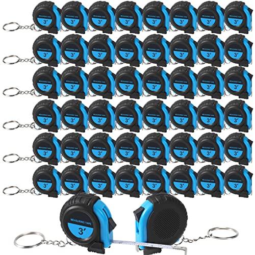 Xuhal 30 Pcs Mini Measuring Tape Keychains Small Measuring Tape Bulk Set 3ft Retractable Measurement with Pause Buttons for Engineer Crafter, Autowind and Lock (Blue)