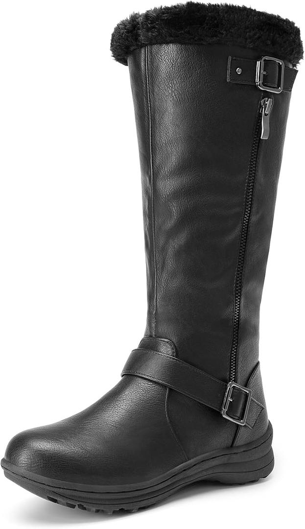 DREAM PAIRS Women's Knee High Boots Thick Faux Fur Lined Winter Snow Warm Boots with Zipper (8, Black)