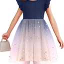 Flypigs Toddler Tutu Dress Girls Ruffle Tulle Dresses Cute Summer Party Princess Sundress for 2-7Y (5T, Navy Blue+champagne)