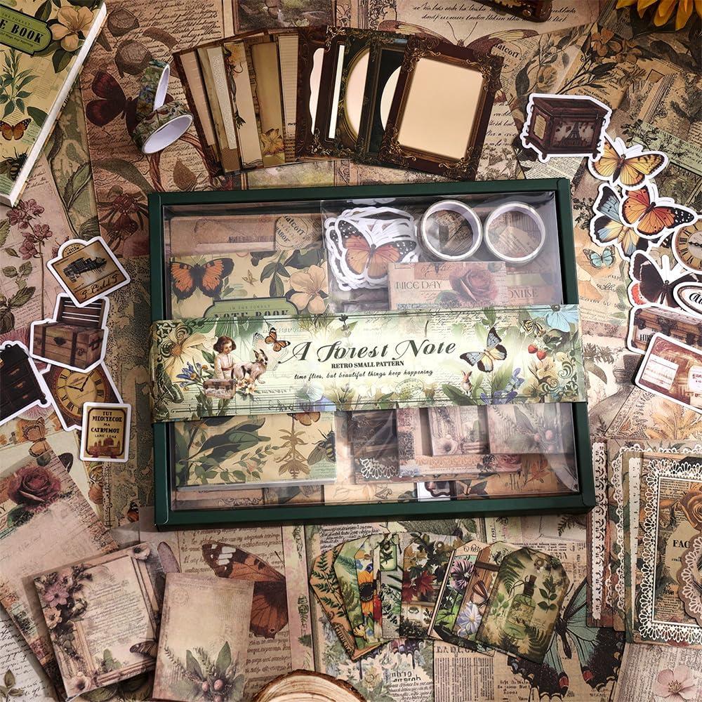 icceemee Scrapbooking Supplies Kit, Green Garden Scrapbooking Kit for Bullet Junk Journaling, Stationery, A6 Grid Notebook, Flower DIY Journaling Supplies, Birthday Craft Gift for Teen Girls