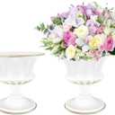 White Vase for Centerpieces Compote Bowl: Wedding Pedestal Vase 5.9 Inch Metal Flower Urn for Table Party Home Decor Set of 2