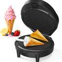 Waffle Cone Maker and Ice Cream Cone Maker with Cone Roller, 1000W Double Side Even Heating Thin Waffle Maker, Makes Crispy Waffle Cones, 7.5" Nonstick Plate Waffle Cone Maker Machine, Easy to Clean (Black)