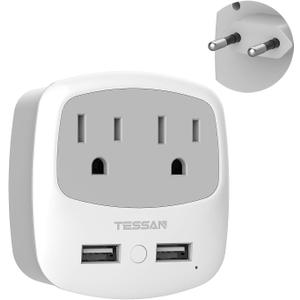 European Travel Plug Adapter Converter, TESSAN International Power Plug Converter with 2 USB, Type C Outlet Adaptor Charger for US to Most of Europe EU Iceland Spain Italy France Germany