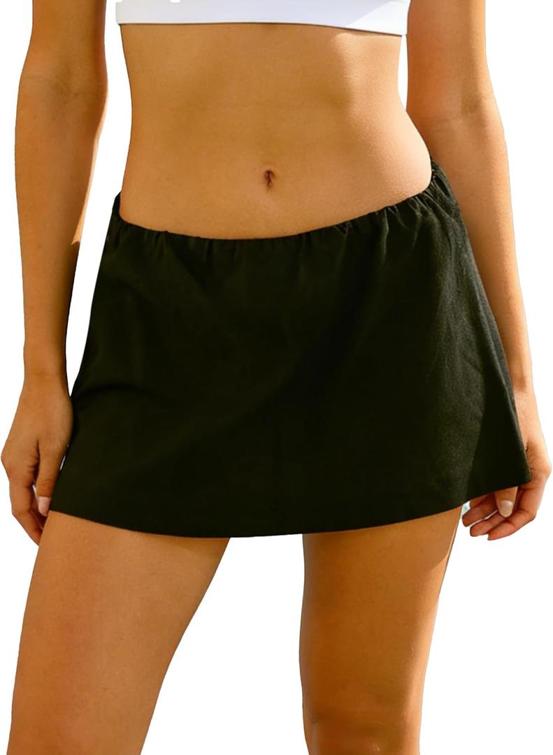 Avanova Women Low Rise Tennis Mini Skort Skirts Stretchy Athletic Skirts with Shorts Underneath for Workout Running Black Large