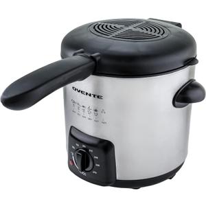 OVENTE Electric Deep Fryer 0.9L Capacity with Locking Lid, Adjustable Temperature Knob, Removable Frying Basket and Cool Touch Handle, 840W Power, Easy to Clean Stainless Steel Body, Silver FDM1091BR