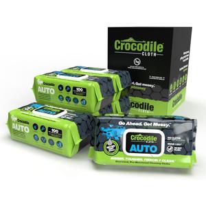 Crocodile Cloth Auto Cleaning Wipes – 600 Count (6 Packs of 100) XL 15" x 10" Heavy-Duty Car Wipes for Engine Degreaser, Detailing, Tires, Tools & DIY Projects