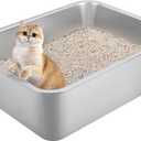 Stainless Steel Cat Litter Box for Large Cats - 17.5"x13.6"x6.1" High-Sided Metal Tray, Anti-Splash & Odor Resistant, Durable Rustproof Design, Easy to Clean 2Pcs