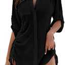 Blooming Jelly Womens Bathing Suit Cover Ups Bikini Swimsuit Coverup Drawstring Button Down Beach Dress Shirt Size L