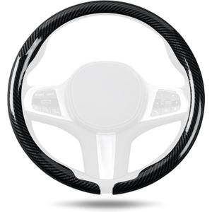 Aimato Car Steering Wheel Cover Carbon Fiber, Ultra-Thin Car Steering Wheel Cover,Comfortable & Breathable Microfiber,Universal Fit for Most Cars, Bright Black