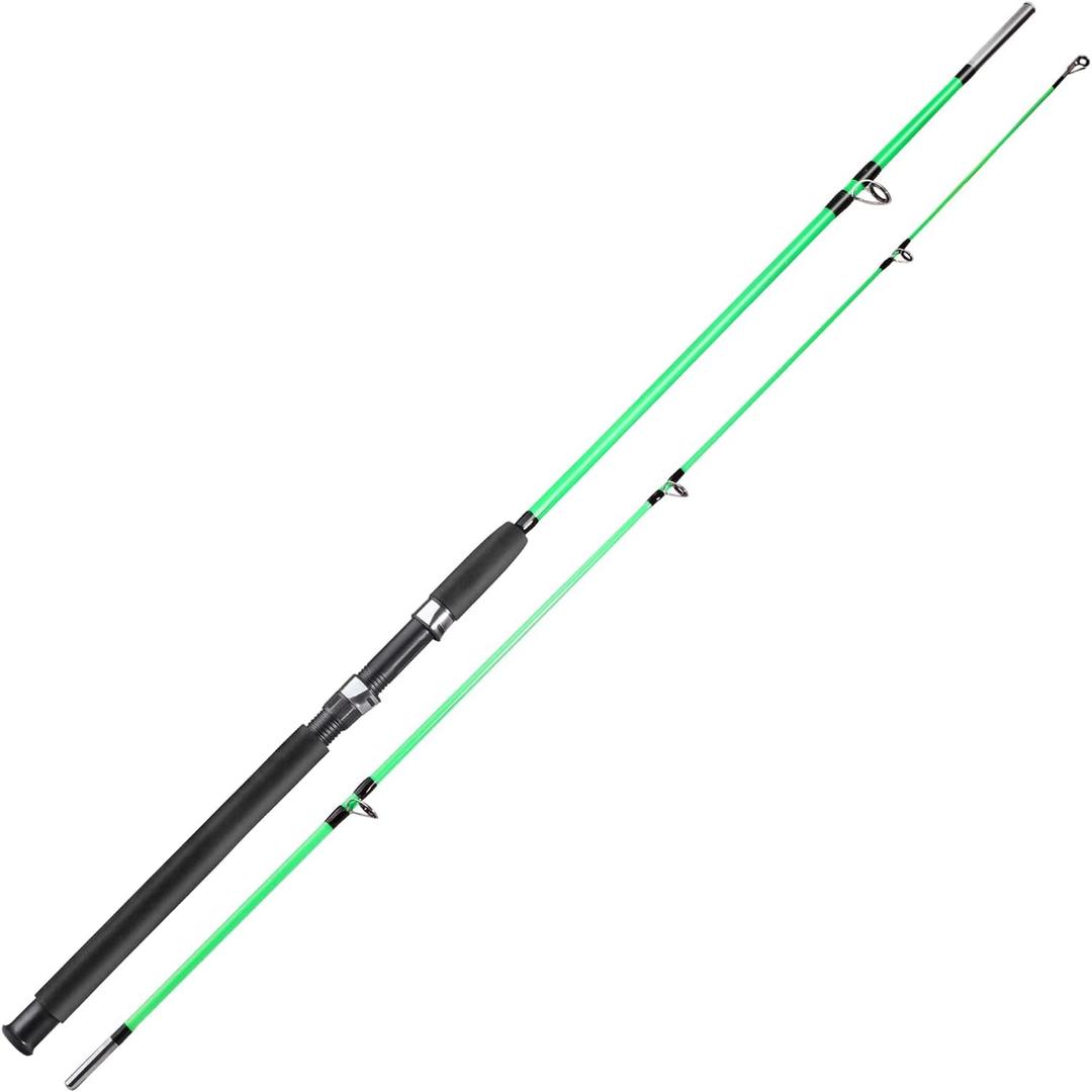 Sougayilang Fishing Rod, 2-Piece Composite Graphite & Glass Blanks Saltwater Trolling Rod Offshore Surf Fishing Pole with Stainless Steel Line Guides for Catfish, Salmon Glass Fiber Spinning Rod (210cm/6.9ft, Green)