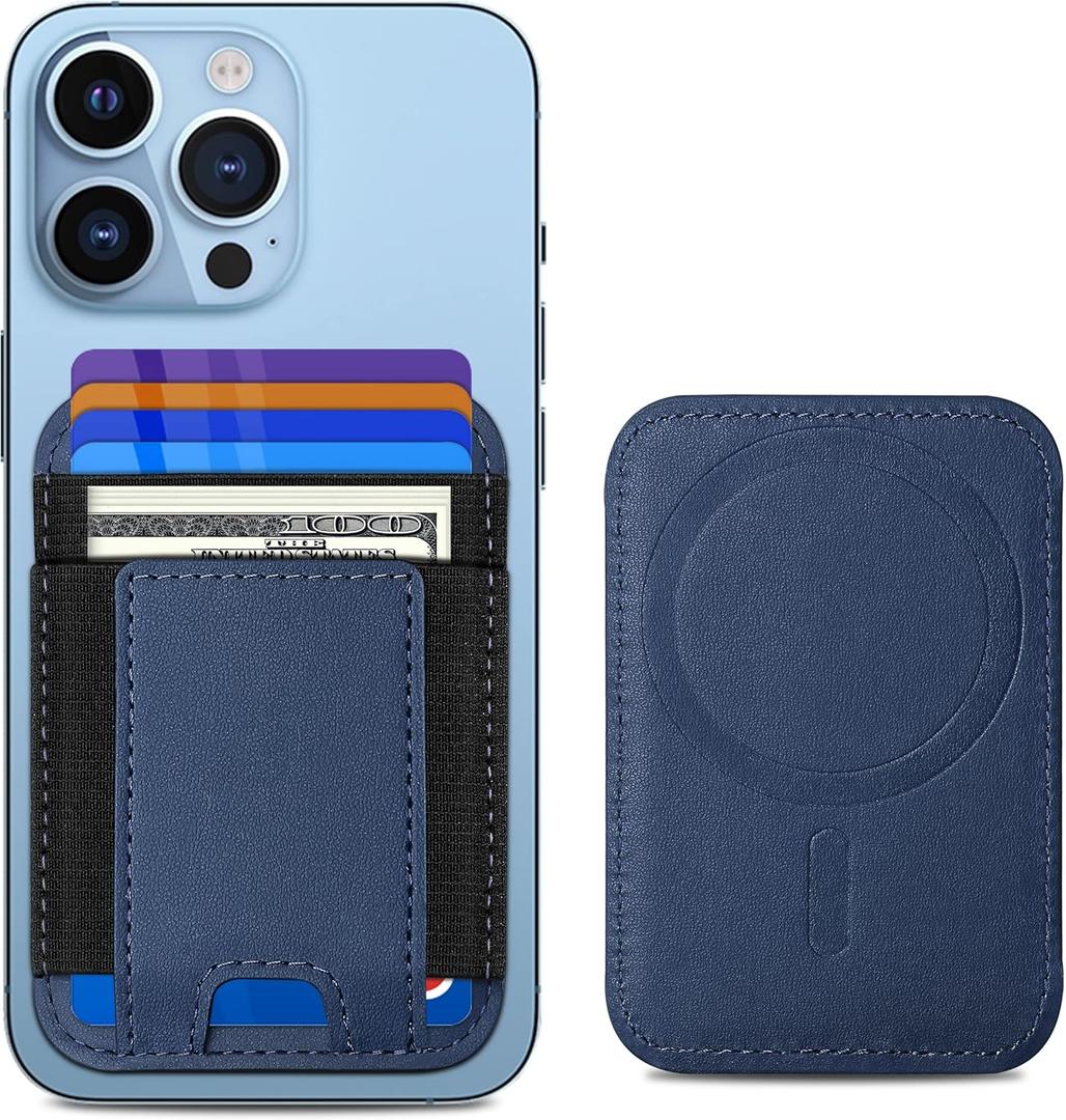 Upgraded for Magsafe Wallet, Strongest Magnetic Wallet, for iPhone Walle t Magsafe with 2 Card Slots, Magnetic Card Holder for iPhone 17/16/15/14/13/12 Series, Vegan Leather, Fit 7 Cards, Navy Blue