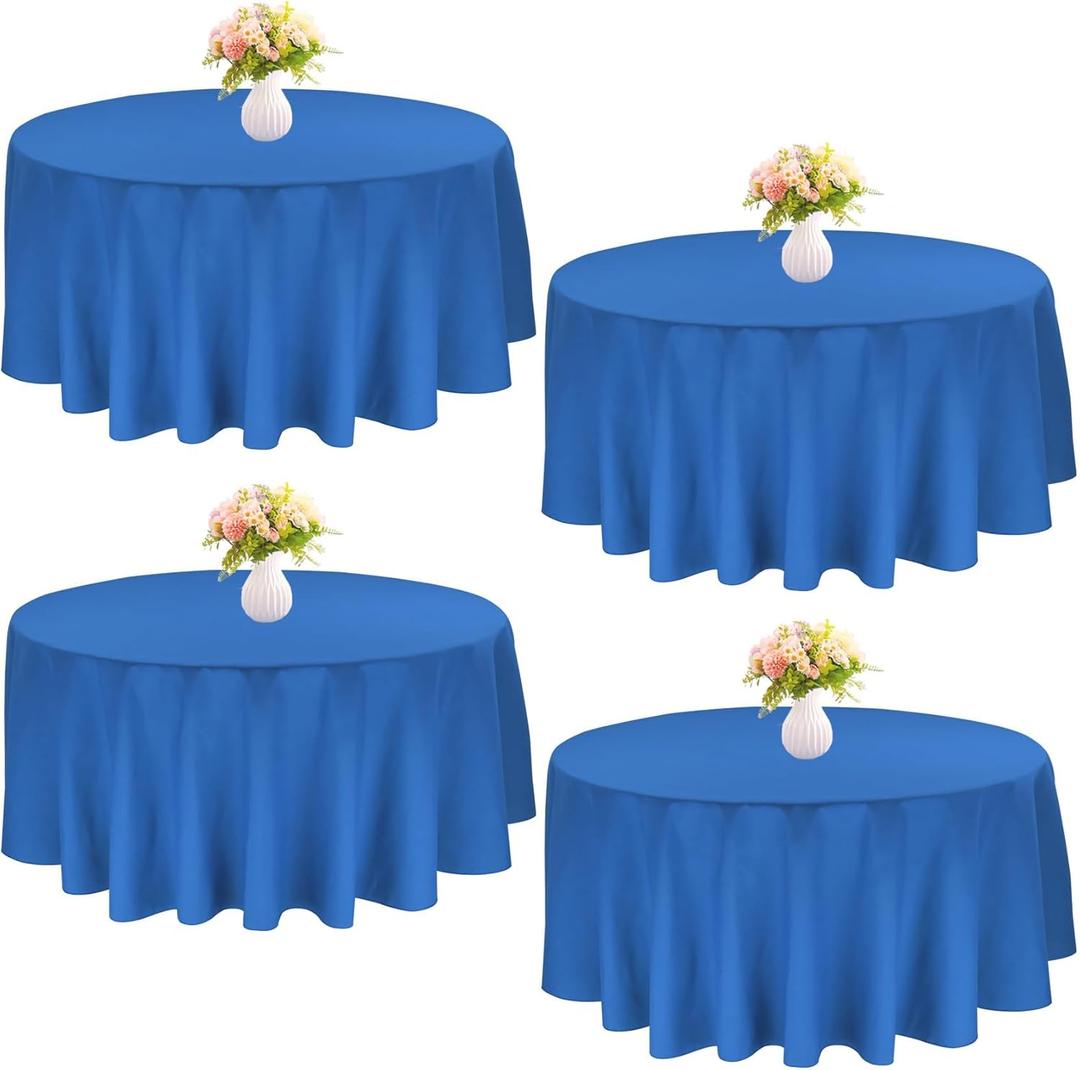 4 Pack Round Tablecloth 90 Inch Polyester Washable Fabric Table Covers for Wedding Dining Table Buffet Parties Banquet DecorationBlue