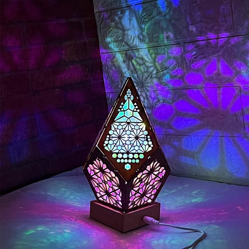 Starlight Projector Lamp,Boho Ambient Lighting Ceiling Projector Night Light, Wooden Colorful LED Lights for Bedroom Vintage Room Decor Aesthetic Unique Gifts for Christmas Halloween Birthdays