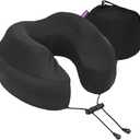 Air Travel Pillow for Long Flights – Evolution Plus – U Shaped Memory Foam Neck Support – Removable, Washable Cover – Comfort On-The-Go for Airplane, Train, and Car (Black)