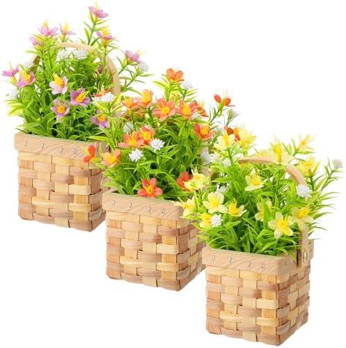 Thiccywoov 3 Pcs Spring Babys Breath Artificial Flowers with Flower Basket Tiered Tray Fake Gypsophila Faux Flowers Spring Decorations for Home for Farmhouse Decor Bouquets Plants