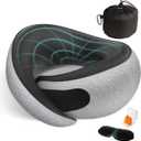 FIOGIKO Travel Neck Pillows for Airplanes - 360 Ergonomic Memory Foam Travel Pillow - Relief Neck Pain with Breathable Support for Long Flights, Car, Train & Office Use - Adults & Kids