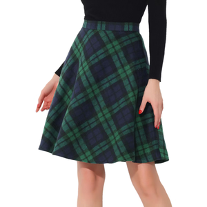 Women's Plaids Vintage Tartan Elastic Waist Knee Length A-Line Skirt, Size XXL