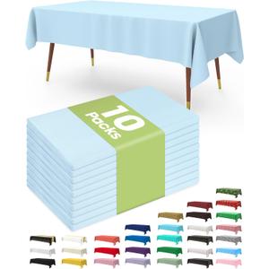 Pureegg Plastic Table Cloth Disposable 10 Pack, 54 x 108 Inch Table Cloths, Easter Party, Picnic, Wedding, Decorative Tablecloths, Rectangle, Baby Blue Plastic Cover, Leakproof & Sturdy, Light Blue