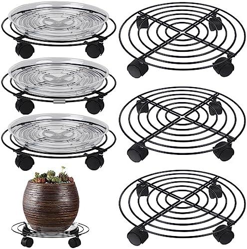 6 Packs Large Metal Plant Caddy with Wheels 13" and 11.8" Heavy-Duty Wrought Iron Rolling Plant Stands with Casters Plant Dolly Plant Roller Base Indoor and Outdoor Plant Pot Movers Planter Rollers